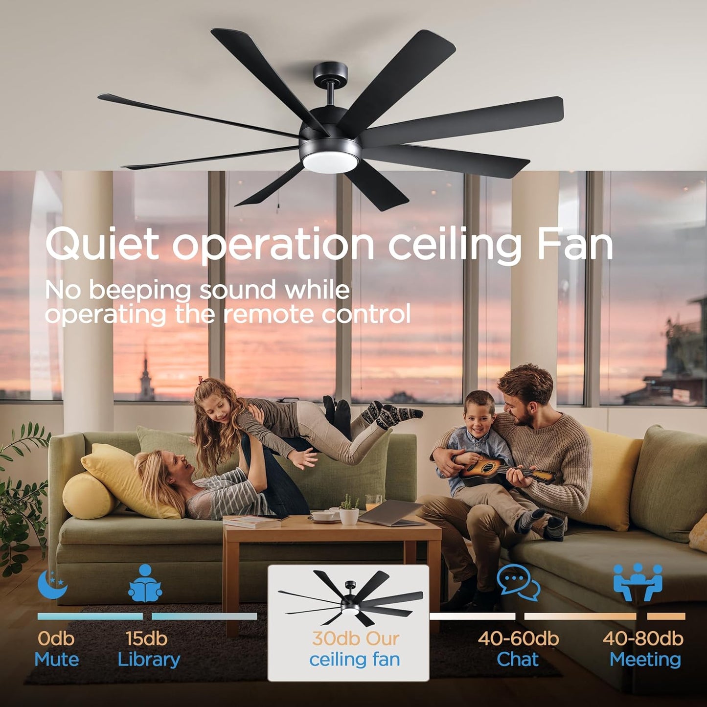 Ceiling Fan with Light Remote - Outdoor 72 Inch Black Modern Fans with 8 Blades - Patio Industrial or Indoor(Matte Black) (72 Inch, Matte Black)