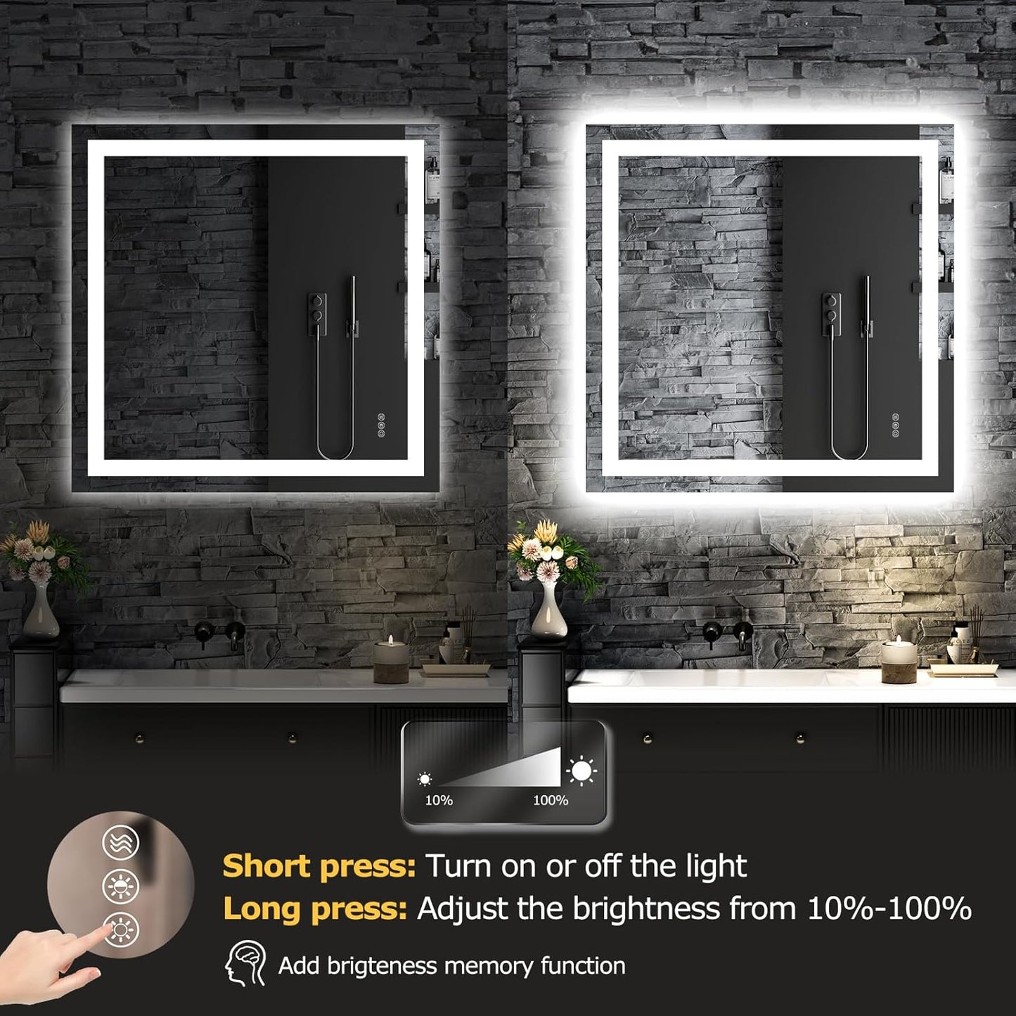 LED Bathroom Mirror with Lights 36'x 36' Wall Vanity LED Mirror Stepless Dimmable,Double Front and Backlight