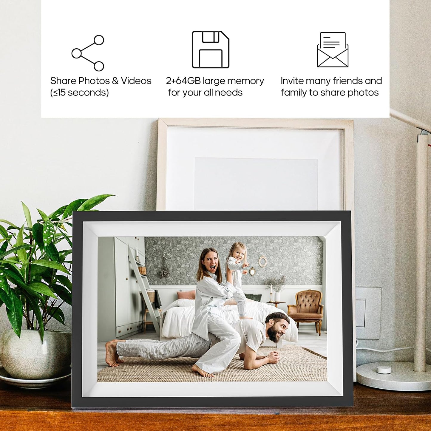 64GB Frameo Digital Picture Frame, 10.1 Inch 1280x800 IPS HD Touch Screen WiFi Digital Photo Frame, Highly Smooth, Easy Setup to Share Photo or Video Remotely, Gift for Mother, Father, Friend,