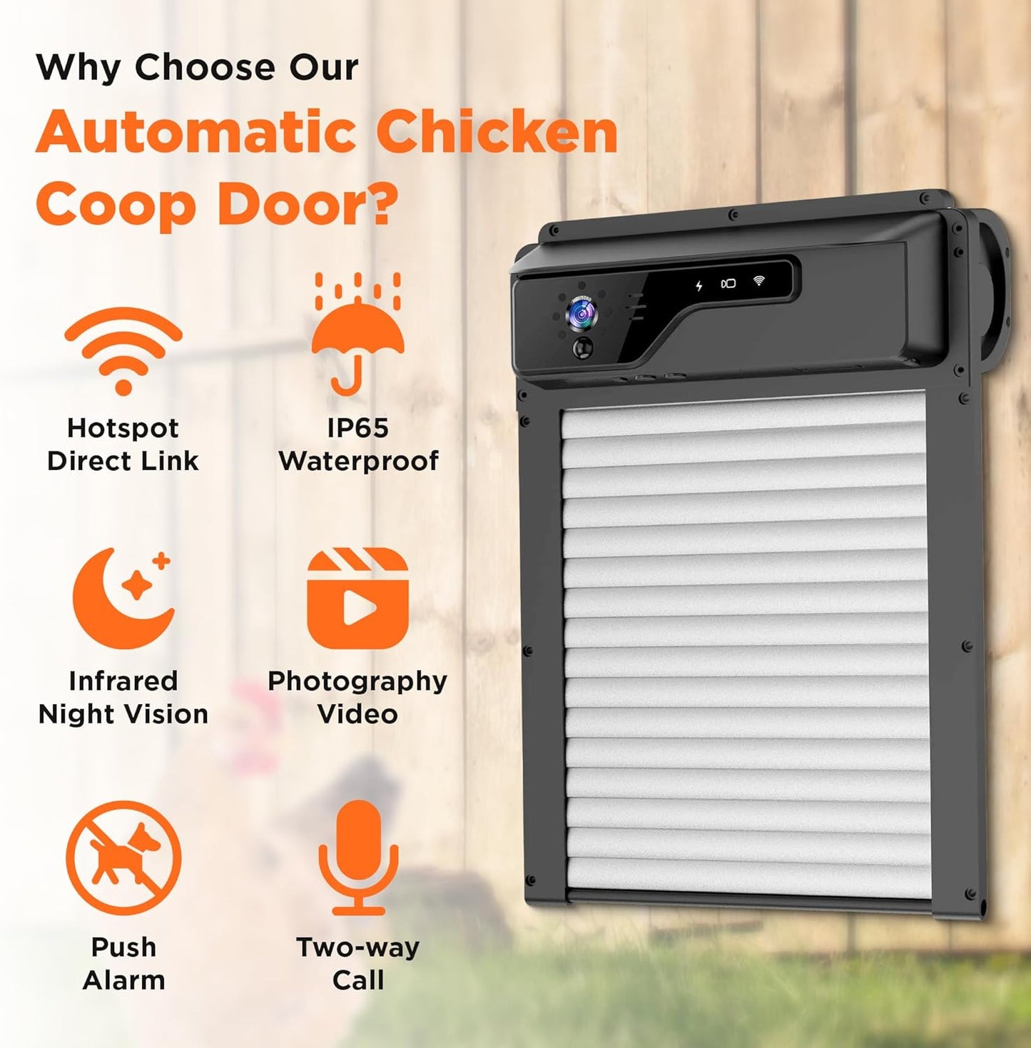 LofyJoy Automatic Chicken Coop Door - Solar Powered & WiFi Enabled Automatic Chicken Door with HD 1080P Camera, Timer, Sensor, Remote, Mobile App,