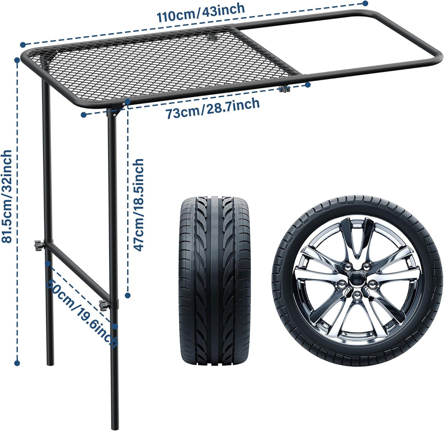 Diorssen Steel Tire Table, Adjustable,Your Essential Companion for Camping, Traveling, Tailgating and Outdoor Work, Stainless Steel for Off-Road Vehicles - Elegant Black, Large 30 x 20 x 2.9 inches