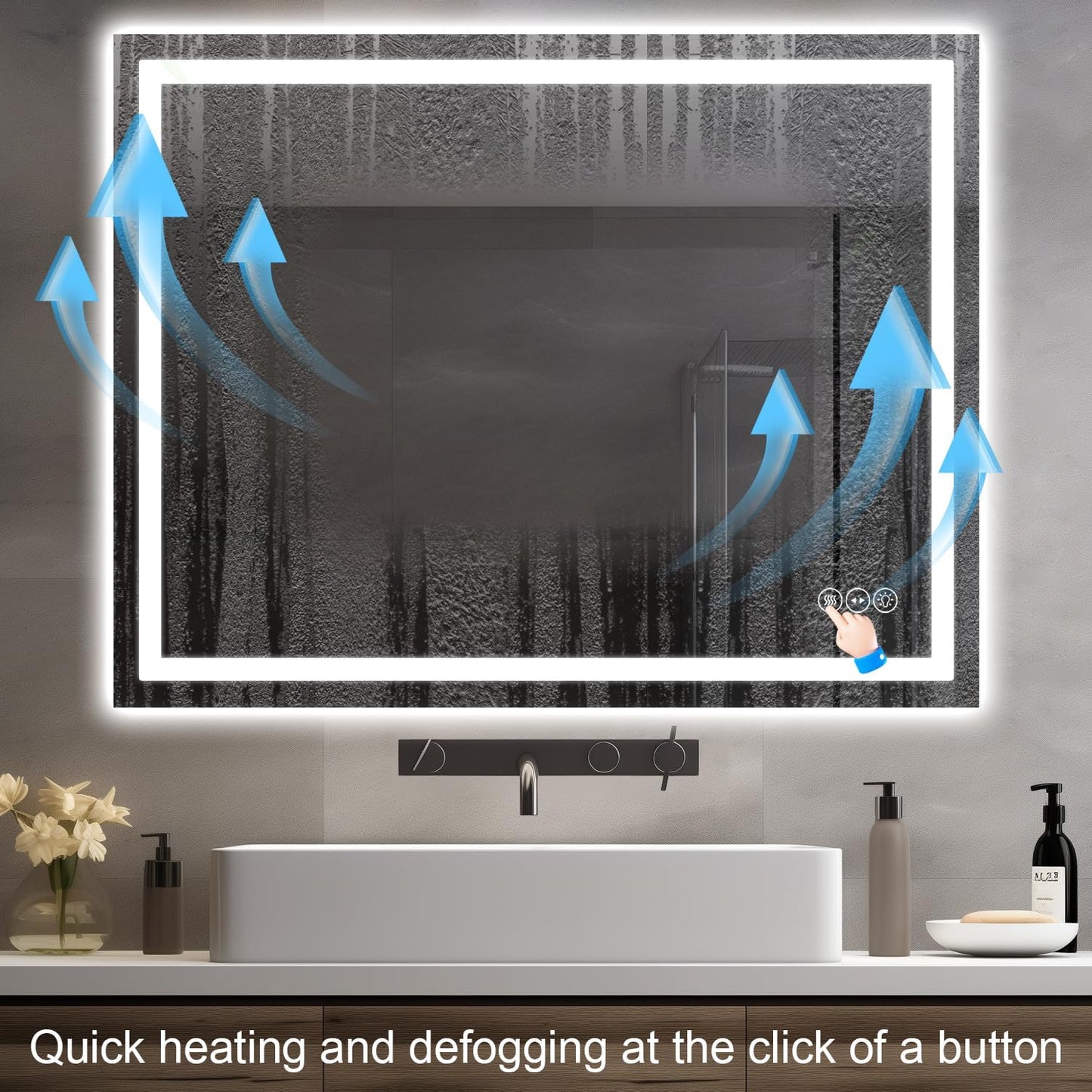 LED Bathroom Mirror 28 x 36 Inch Anti-Fog Bathroom Mirror with Led Illuminated Mirror, Wall Mounted Lighted Vanity Mirrors for