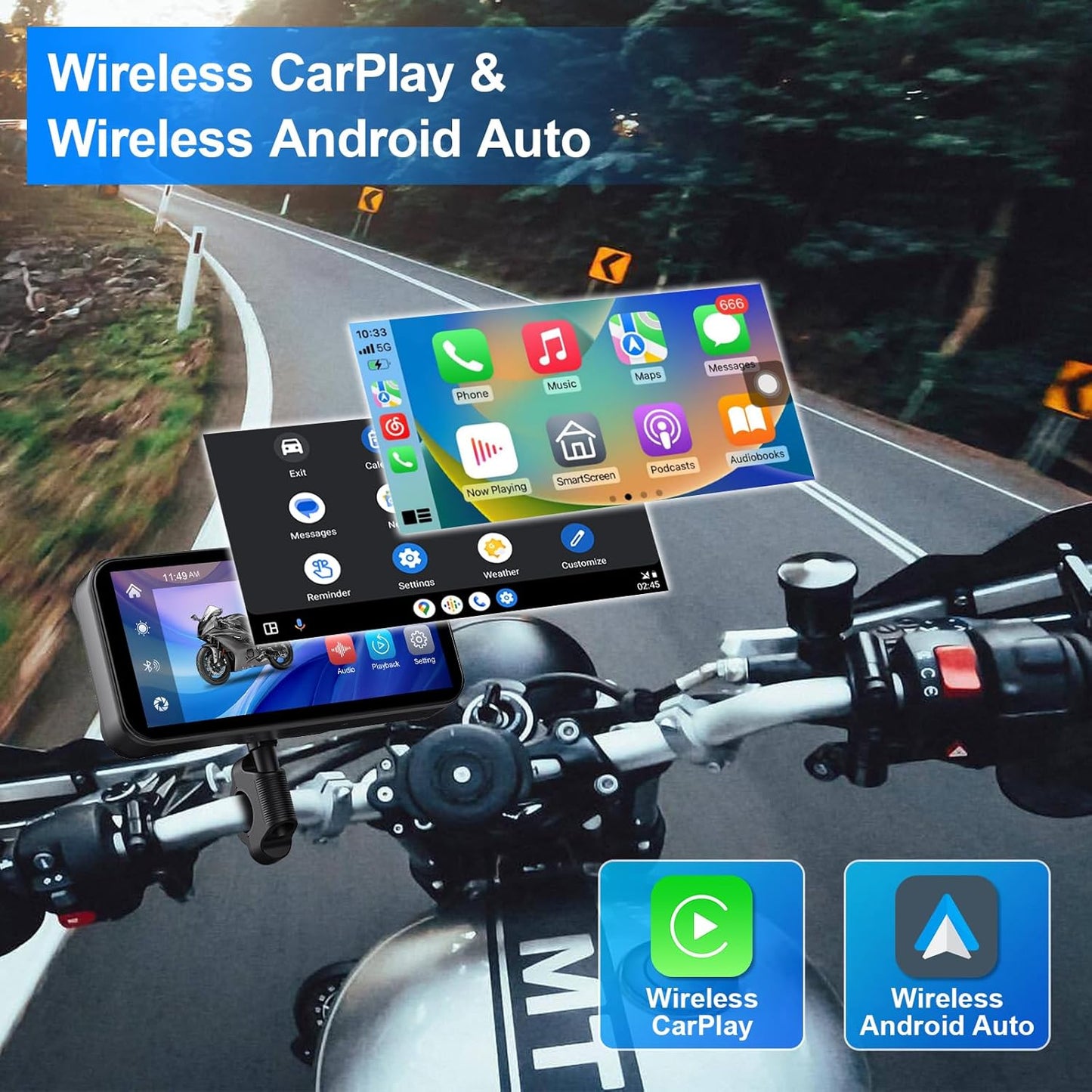 WEUASTE Motorcycle Dash Cam, 6.25 Inch Motorcycle Carplay & Motorcycle Android Auto Touch Screen, Motorcycle Camera, Motorcycle GPS, IP67 Waterproof,