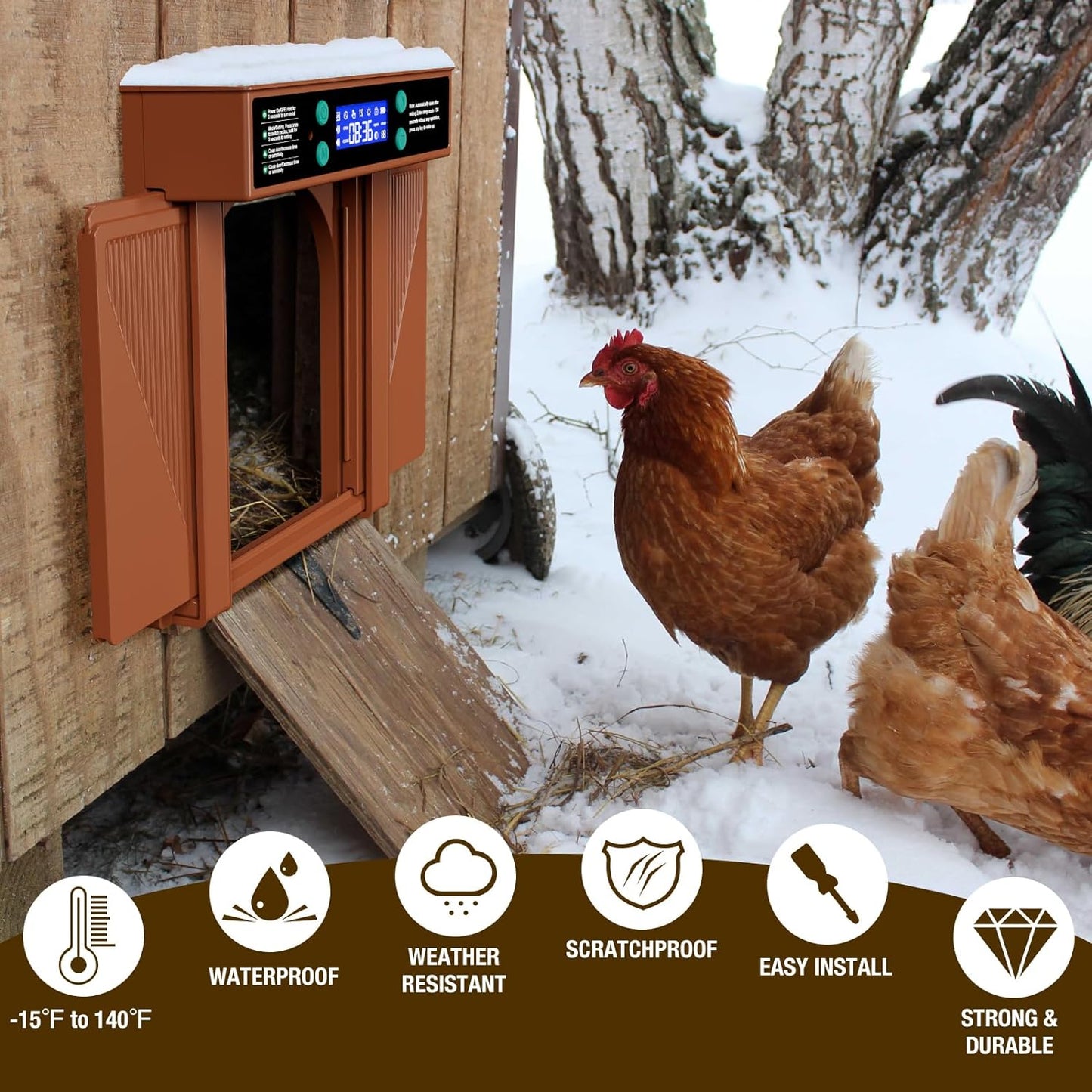 Automatic Chicken Coop Door 3 Modes for Opening and Closing - Manual,Timer and Light Sensor, Anti-Pinch Auto Chicken Door Powered by Battery/DC