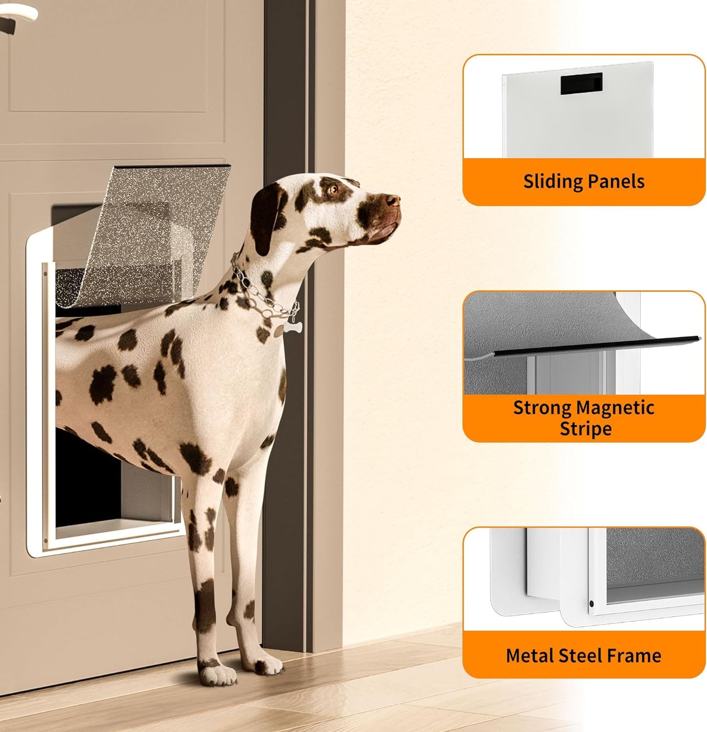Stainless Steel/Aluminum Alloy Dog Door w/Vinyl Door for Dogs up to 100lbs