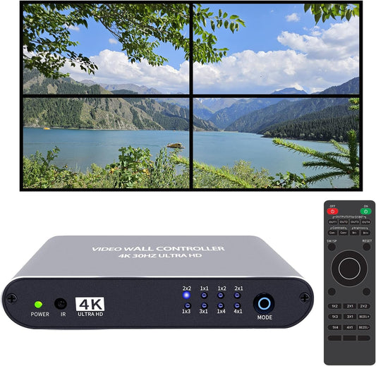 Video Wall Controller 2x2 4K UHD TV Wall Controller 1X2 2X1 1X3 3X1 1X4 4X1 Support 4K30 HDMI Input for max 4 TV Splicing Dis