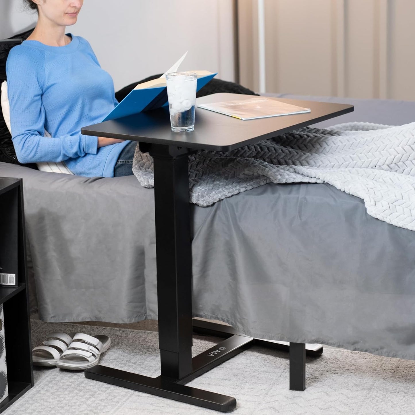 VIVO Electric 28 x 20 inch Overbed Table, Mobile Desktop with Hidden Casters, Height Adjustable Hospital Bed Table, Laptop Desk, Medical Sliding Tray, Black, CART-E1TB
