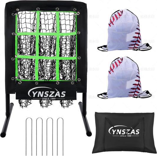 YNSZAS  Baseball Pitching Net with 9 Target Throw Hole Pockets, Professional Height Adjustable Strike Zone for Pitch & Hitting Practice Equipment, Portable Pitcher Training Net for Baseball Gear