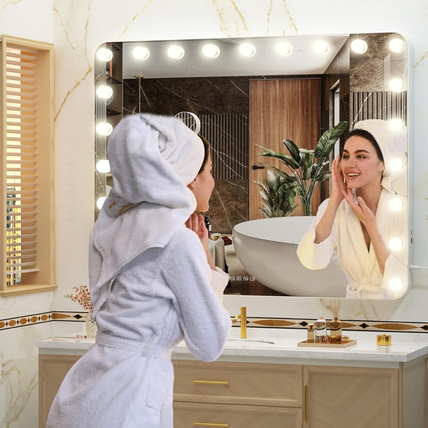 Hasipu Vanity Mirror with Lights and Bluetooth Speaker, 40&#34; x 29&#34; Hollywood Makeup Mirror with 21 Dimmable Bulbs and