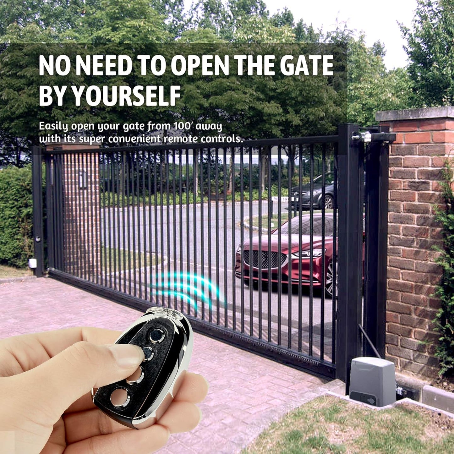 Complete Gate Operator Hardware Security System Kit for Sliding 3300lbsGates Up to 40 Feet, Automatic with Two Remote Controls, Electric Rolling Driveway Slide Gate Motor