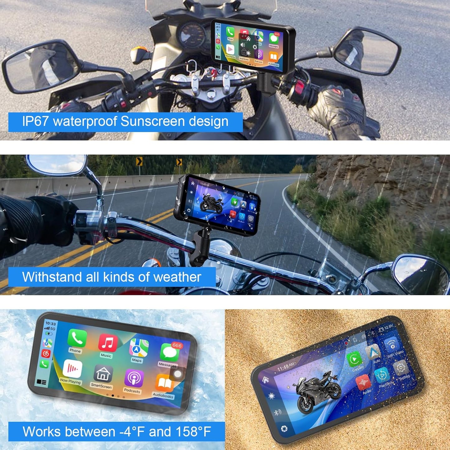 WEUASTE Motorcycle Dash Cam, 6.25 Inch Motorcycle Carplay & Motorcycle Android Auto Touch Screen, Motorcycle Camera, Motorcycle GPS, IP67 Waterproof,