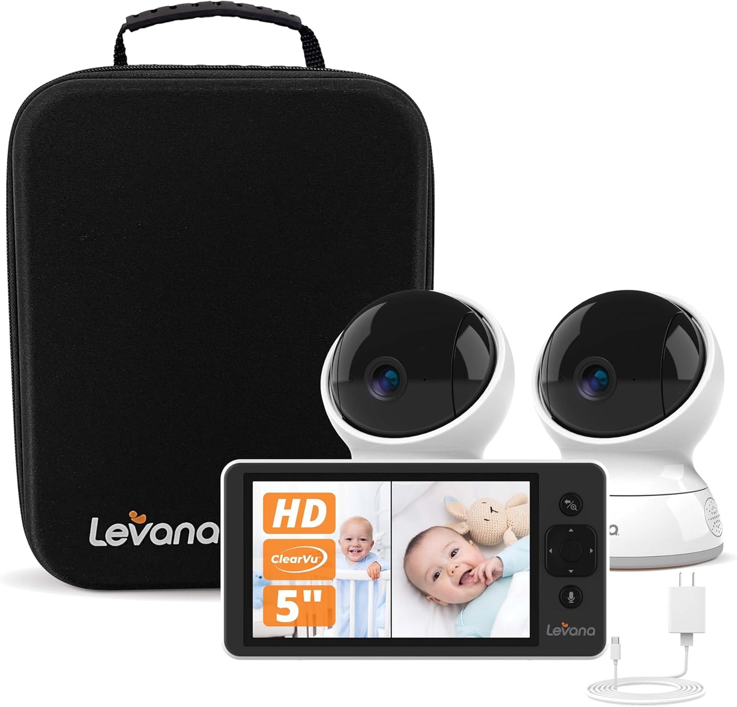 Video Baby Monitor No Wifi, 2 720P HD PTZ Cameras & 5 720P HD Monitor, 22 Hours Battery Life, Upto 1000ft Range, Premium Carrying Case, Two Way