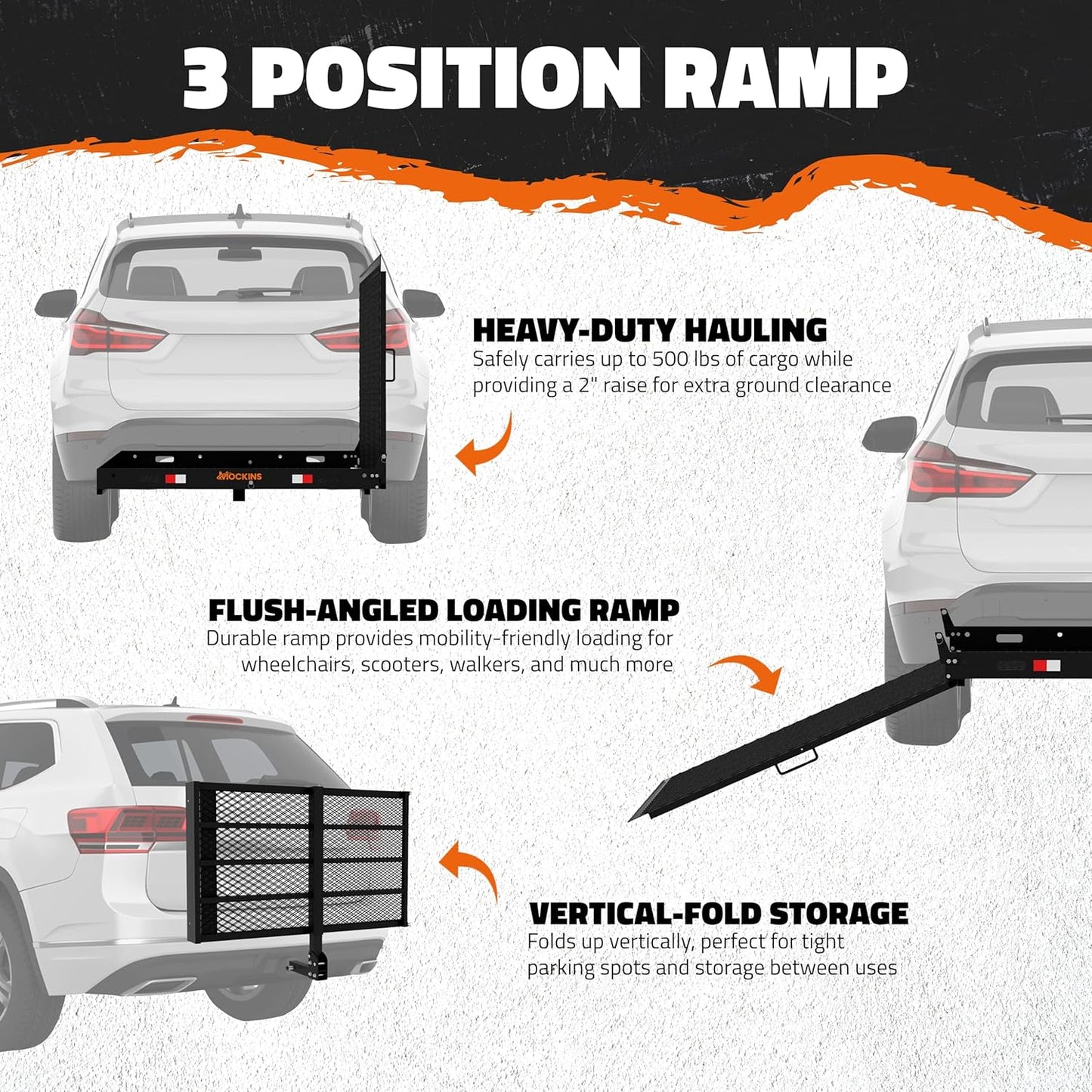 500lb Cap Trailer Hitch Cargo Carrier with Folding Wheelchair Ramp for Car | 48' Lx28.5 Wx4.5 H Steel Cargo