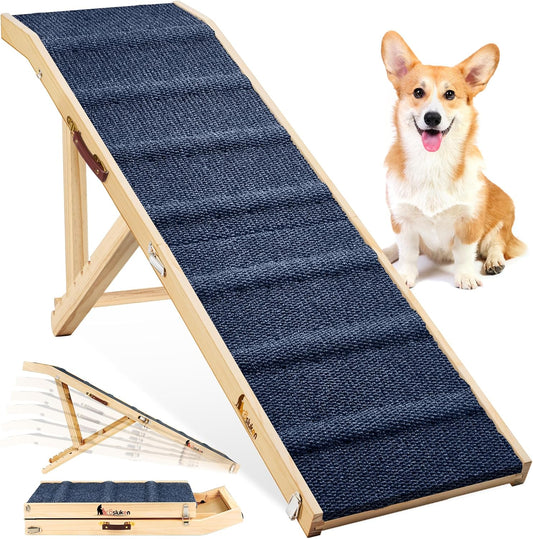 Dog Ramp for Bed, 64&#34; Long Foldable Pet Ramp for Small Large Dogs Cats, Dog Ramps for High Beds Car, High Traction with Platform 6 Adjustable