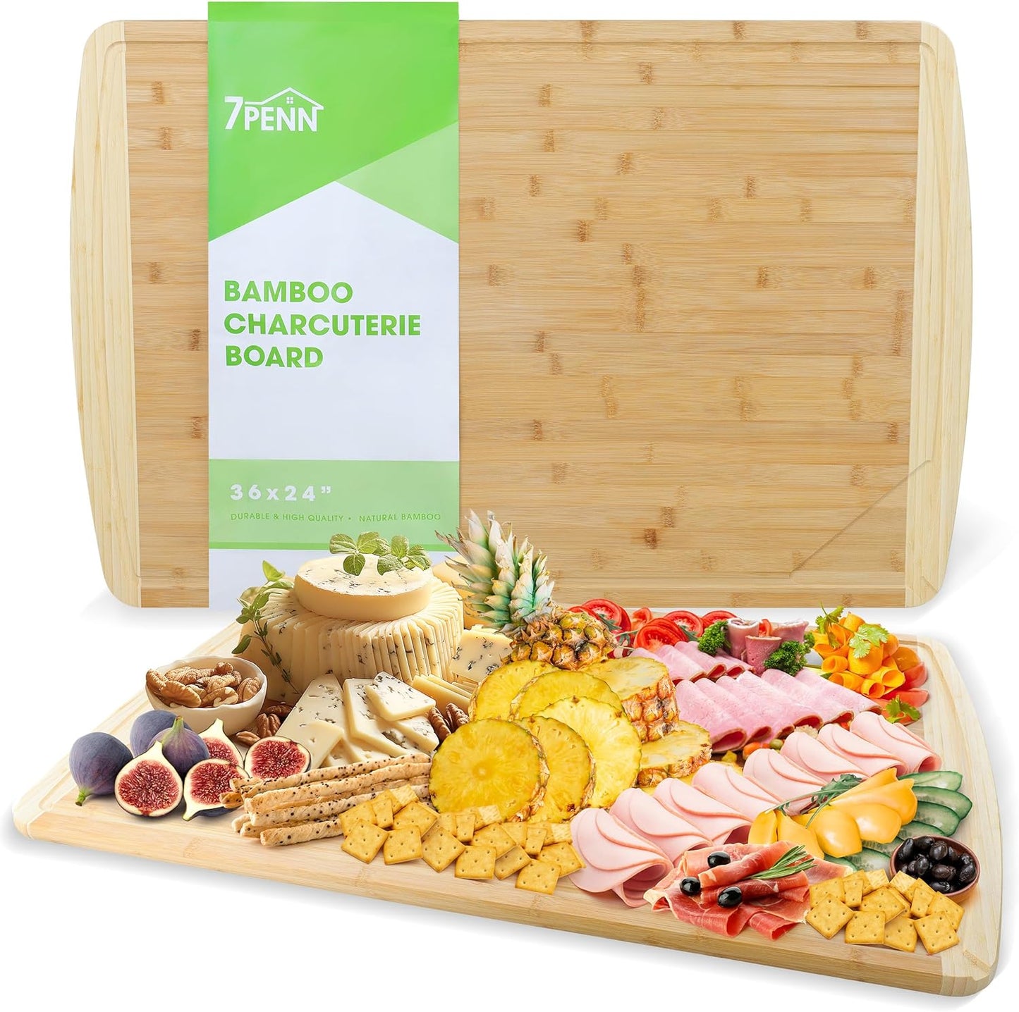 Cutting Boards for Kitchen 36x24 Inch - Extra Large Charcuterie Board Appetizer Serving Tray - Stovetop Bamboo Butchers Block Noodle Board with Juice Groove for Family Dinners and Entertaining