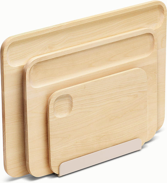 Caraway 4-Piece Cutting Board Set - Wood Cutting Board Set - Made From FSC-Certified Birch Wood - Mineral Oil & Wax Finish - 3 Sizes - Small, Medium, & Large - Storage Organizers Included