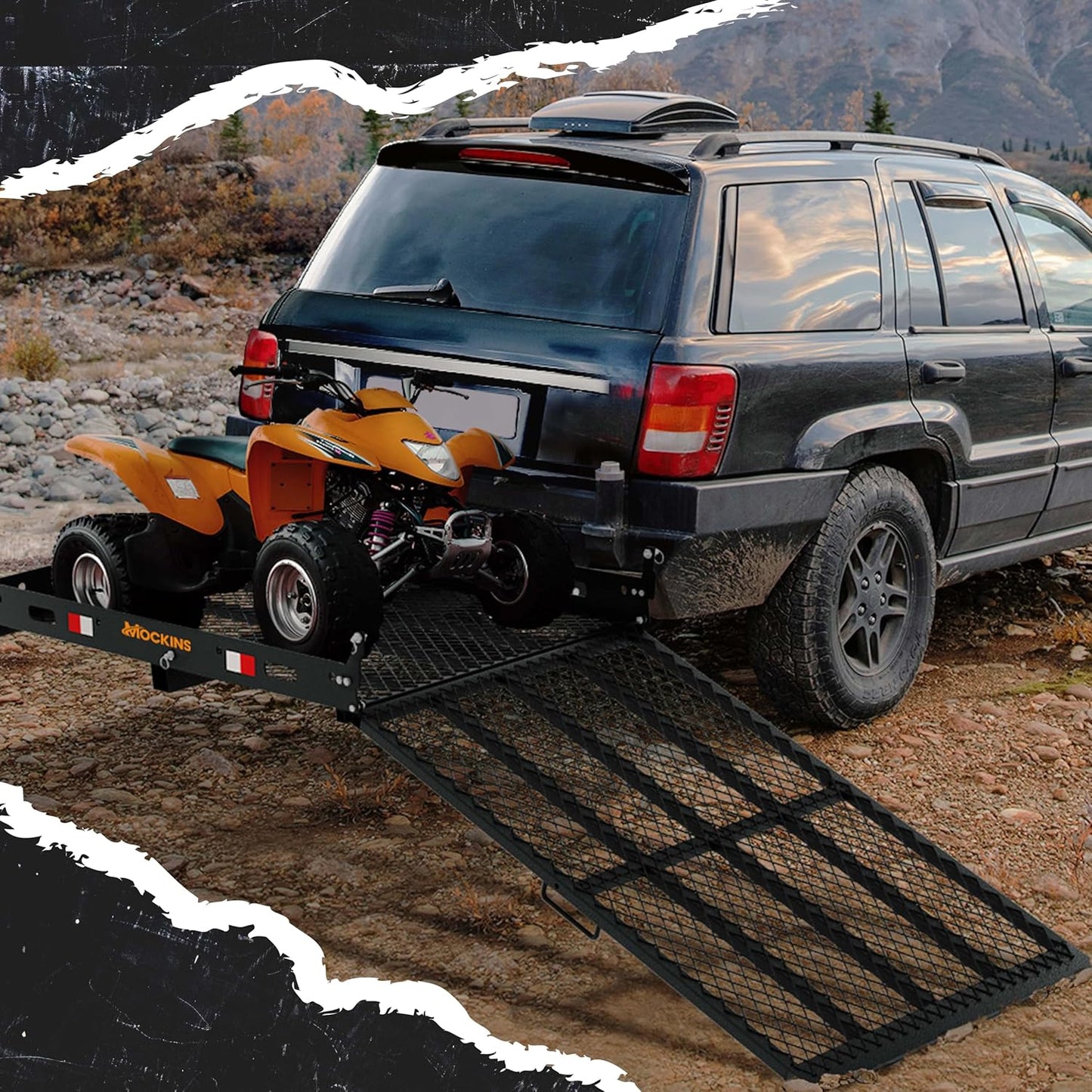 500lb Cap Trailer Hitch Cargo Carrier with Folding Wheelchair Ramp for Car | 48' Lx28.5 Wx4.5 H Steel Cargo