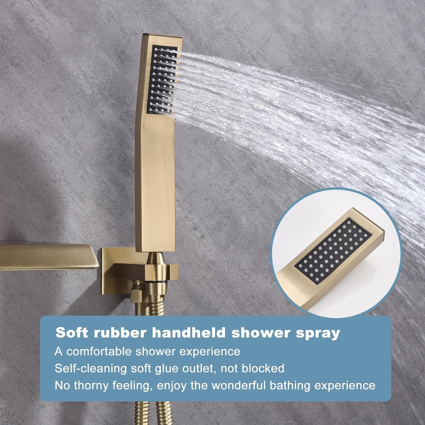 Waterfall Shower Bathtub Faucet Set with Sprayer, Wall Mount Tub Spout with Handheld Shower Head Single Handle Shower Tub Faucet Set Brushed Gold
