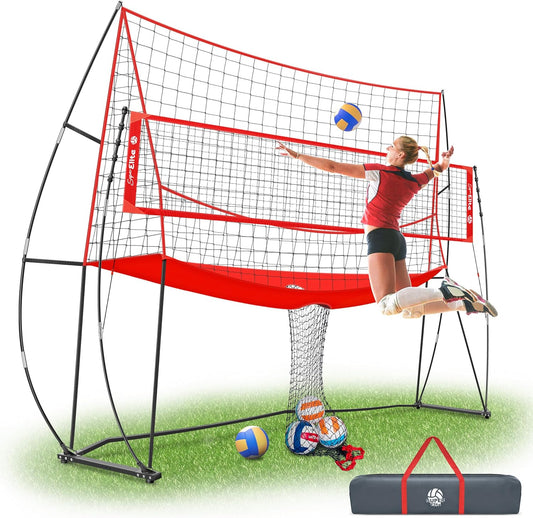 JOLORLY 12x11 ft Large Volleyball Practice Net Station with 5 Adjustable Heights, Training Warm Up Equipment System Freest
