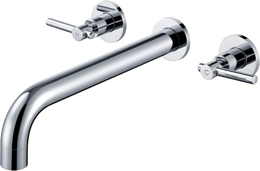 Wowkk Tub Filler Wall Mount Tub Faucet Chrome Brass Bathroom Bathtub Faucets with 2 Handles (Chrome)