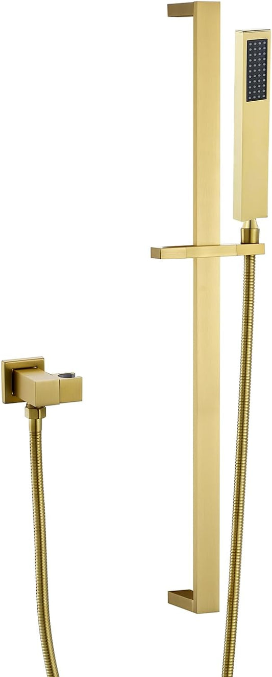 GERIGEMT Brushed Gold Shower Slide Bar, Handheld Shower with Adjustable 27.56-Inch Slide Bar and 59 Inch Hose, Shower Wand & Shower Bar, Easy Reach Hand Held Shower for Adults and Child.