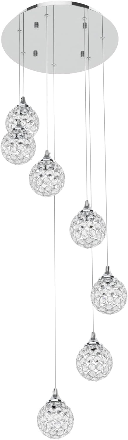 Tawson Panta Modern 7-Light Pendant Ceiling Light Fixture, Integrated Led and Premium Crystal Glass, for Kitchen Island, Hallway, Entryway, Passway, Dining Room, Bedroom, Balcony Living Room