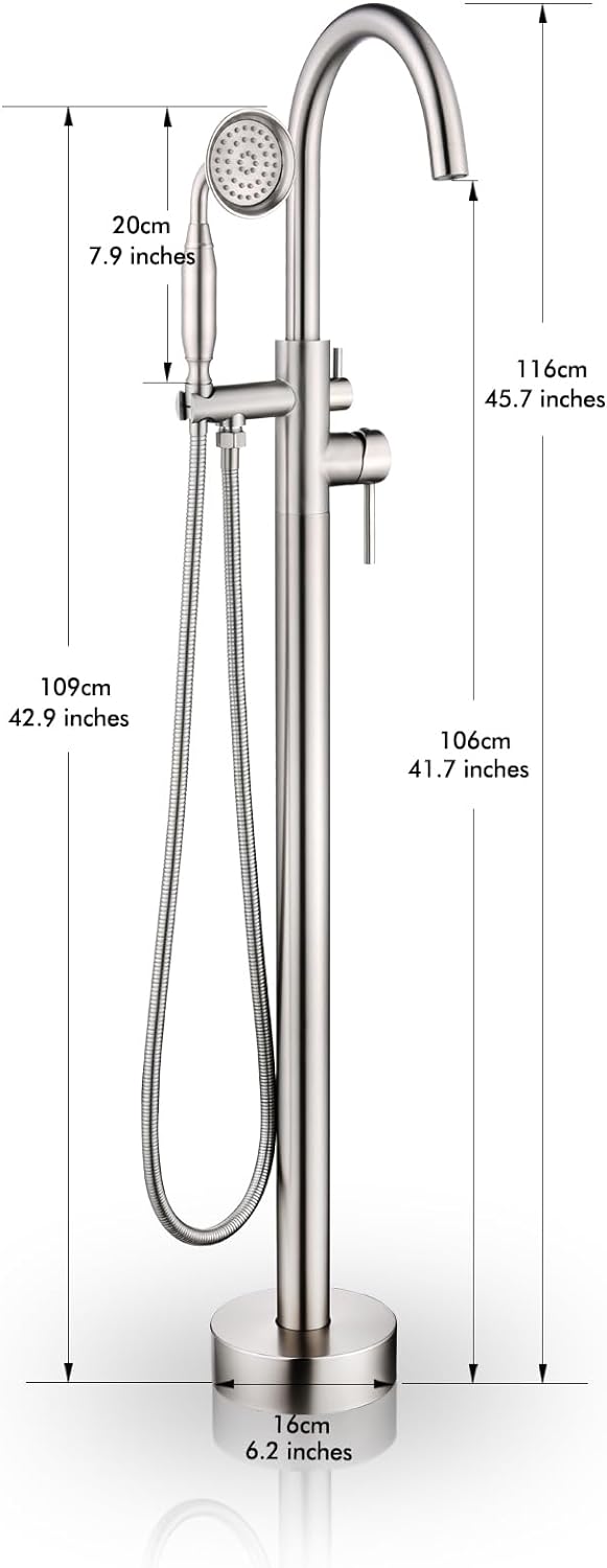 LEPO Free Standing Tub Faucet - Shower Faucet Set Floor Mount Tub Filler Faucet, 360 Degree Swivel Standing Spout Mixer Taps with Round High Pressure