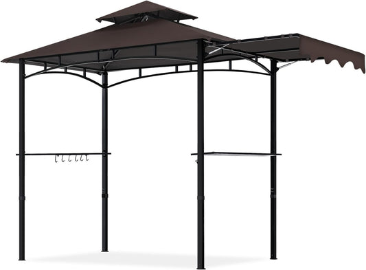 MASTERCANOPY 11 x 5 Grill Gazebo with Extra Side Awning Outdoor BBQ Gazebo with 2 LED Lights for Patio Party Backyard Picnic(Brown) (Brown, 5x11)