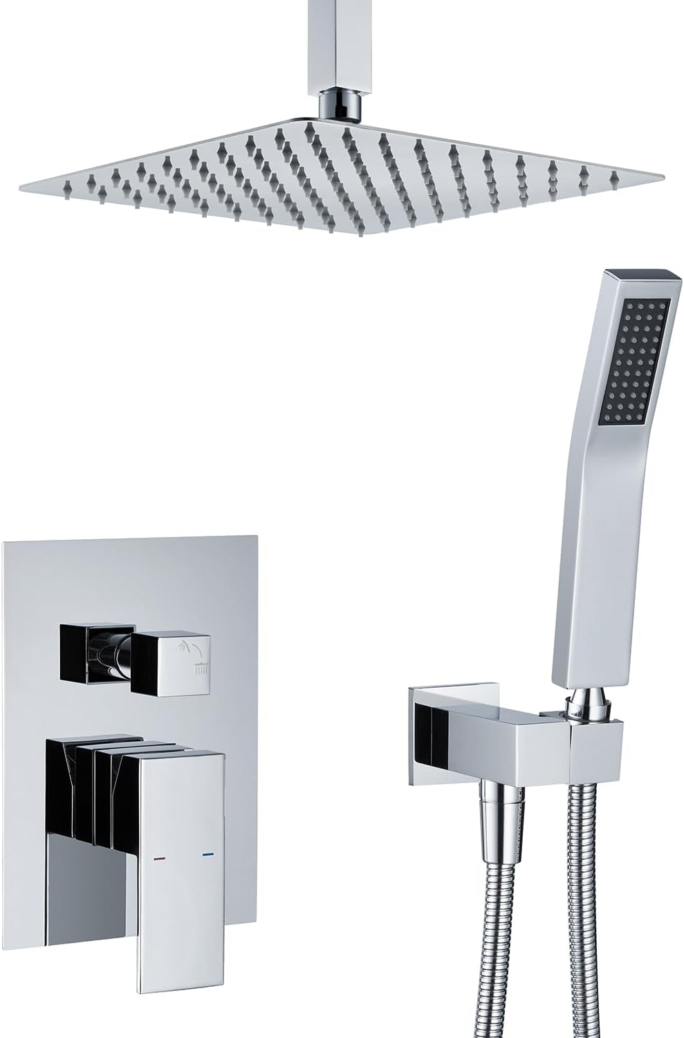 Artiqua Rain Shower System 10 Inches Shower Combo Set Chrome Ceiling Mount Shower Faucet Bathroom Faucets with Rainfall Shower Head and Hand Shower (Chrome)