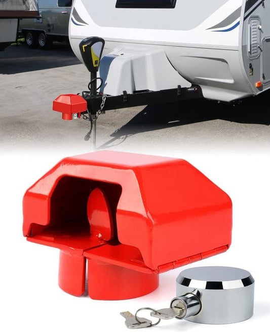 Aupar Heavy Duty Solid Steel Trailer Lock Fits 2 5/16-Inch Trailer Couplers, Anti-Theft Trailer Hitch Lock, Red