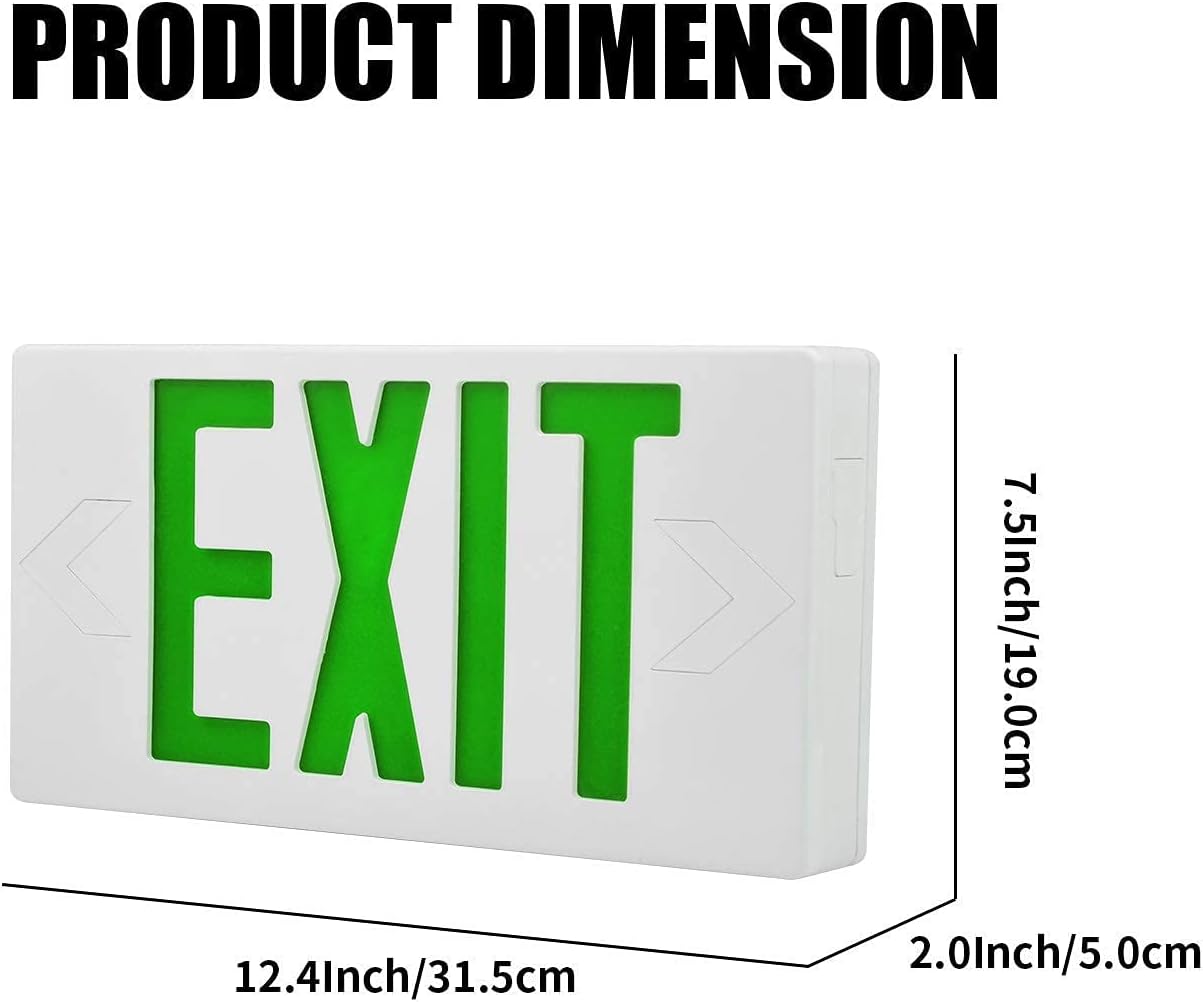 AKT LIGHTING GREEN LED Exit Sign Emergency Light with Battery Backu, Double Face Hardwired GREEN Letter Emergency Exit Lighting For, Restaurant, Commercial, Supermarket, UL-Listed, 120-277