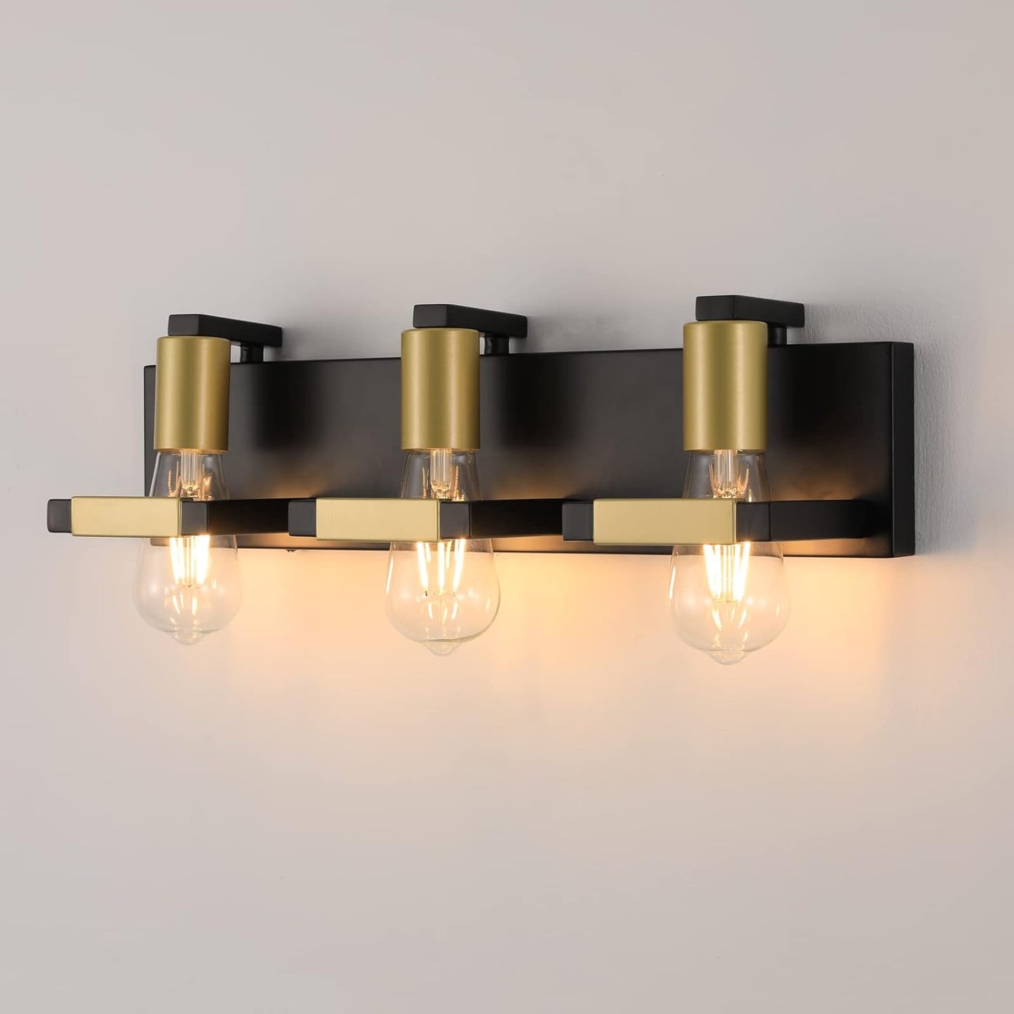 PIPI HARE Modern Vanity Light 3 Light Matte Black and Gold Bathroom Light Fixtures Vintage Industrial Style Wall Sconce Lighting Bathroom Vanity