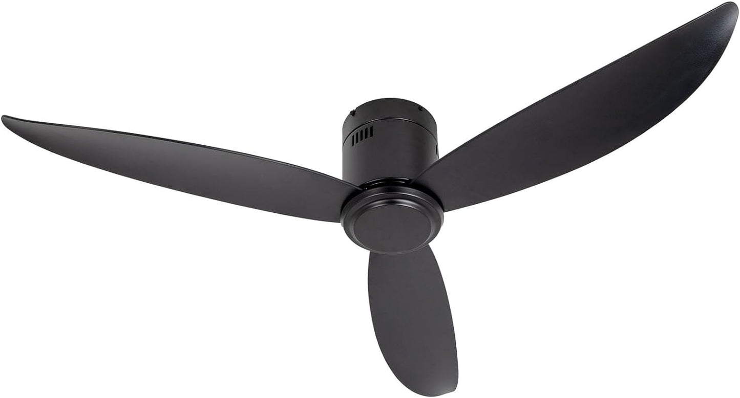 raccroc 52Flush Mount Ceiling Fan No Lights and Remote Control with 3 Black Reversible Blades Ceiling fan,6 Speed DC Motor Ceiling Fan (M3-Black 52in)