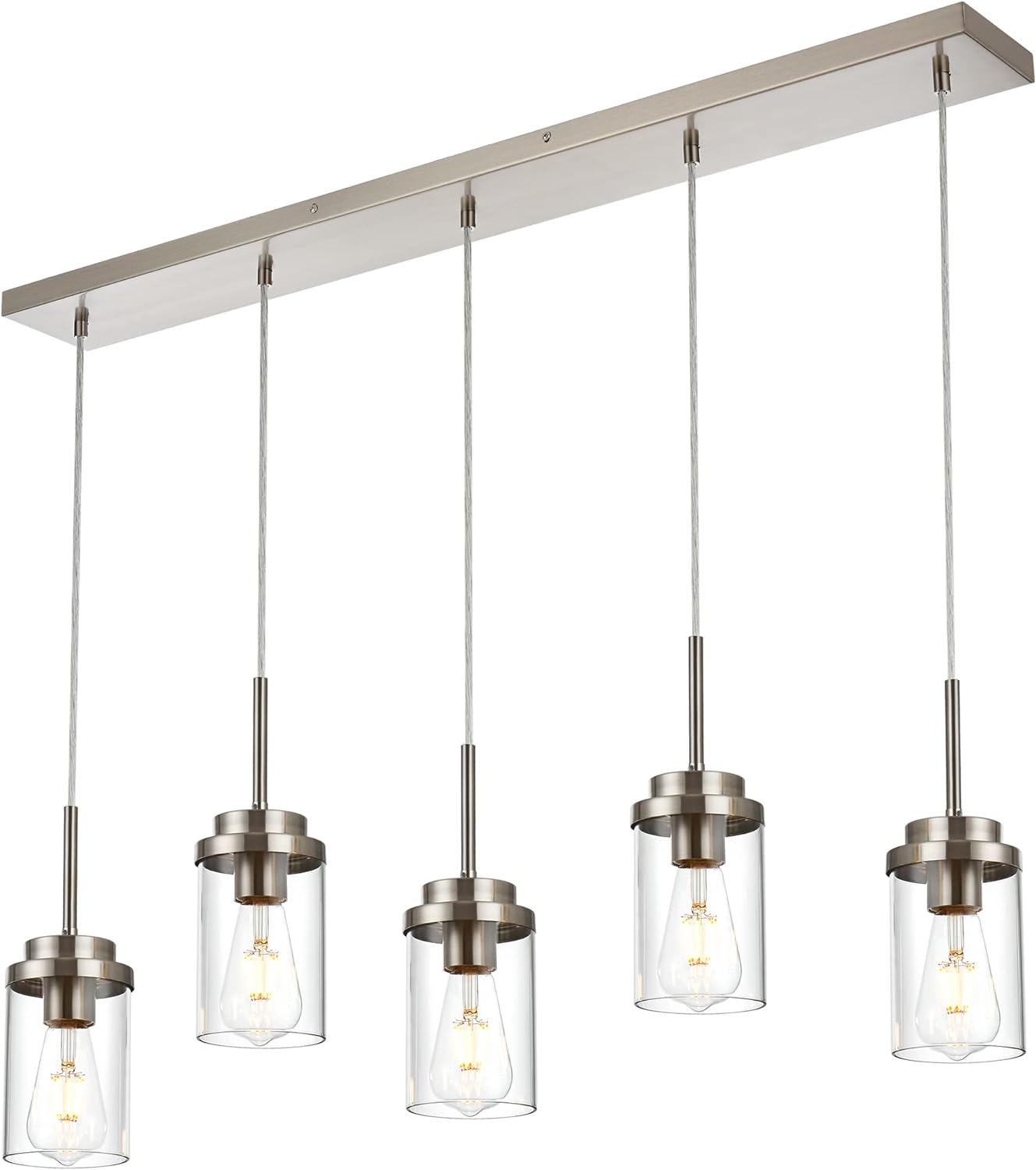 MELUCEE 5 Lights Kitchen Island Lighting Modern Linear Chandeliers for Dining Room, Industrial Brushed Nickel Pendant Light Fixtures Ceiling Hanging