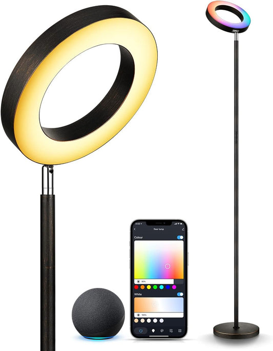 XMCOSY+ Floor Lamp, 2400LM Smart RGBW Standing Lamp with Double-Side Lighting, WiFi APP Control, Compatible with Alexa, 2700K-6400K Color Changing Dimmable Tall LED Lamps for Living Ro