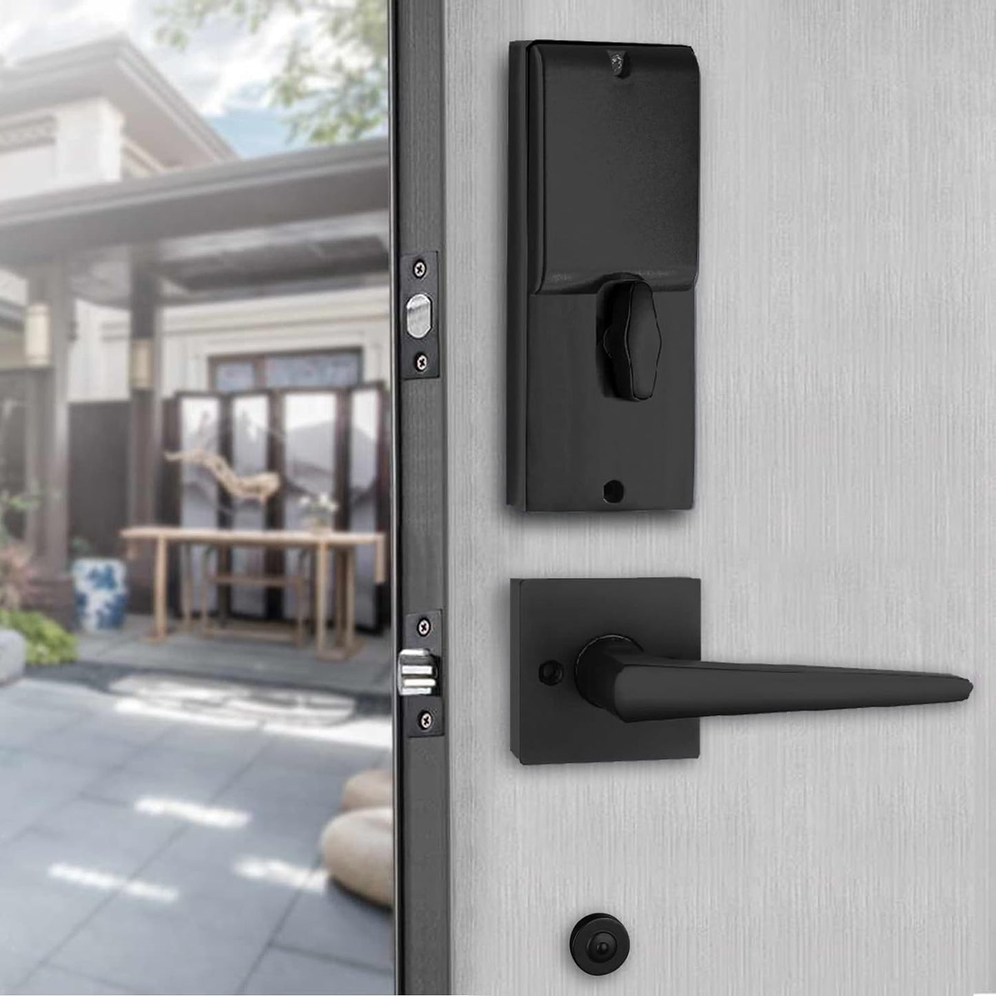 NEWBANG Matte Black Electronic Smart Handleset with Keypad Lock for Front Door,MDHST2016DB-E-AMZ (1, Keyed Handleset)