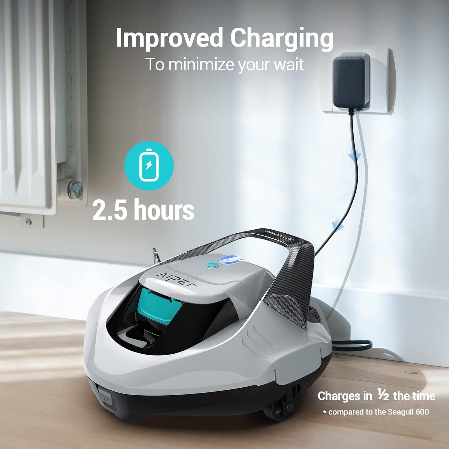 (2023 New) AIPER Seagull SE Cordless Robotic Pool Cleaner, Pool Vacuum Lasts 90 Mins, LED Indicator, Auto-Parking Technology, Ideal for Above/In-Ground Flat Pools up to 40ft- White