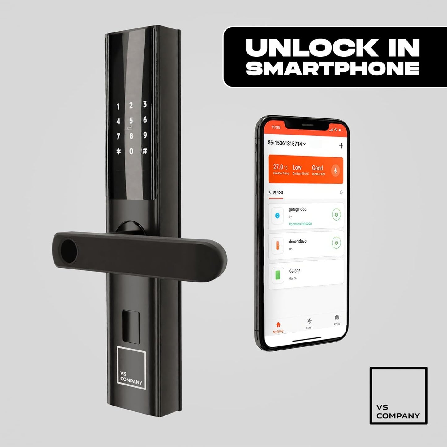 Smart Lock,VS Company Smart Door Handle, Fingerprint, Keyless Entry Door Lock with Handle, Digital Lock with Keypad, Electronic Passcode Smart Door