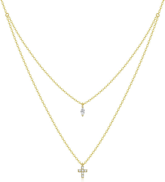 craboua Cross Dainty Layered Necklace Jewelry Gifts for Mother's Day 18K Gold Plated Tiny Cute Cross Faith Pendant Necklaces for women, Gifts for new Mother New Mom Grandma