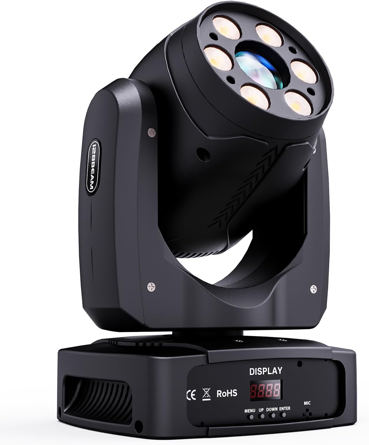 HOLDLAMP Moving Head DJ Lights 100W Moving Head Stage Light with 3-Facet Prism Gobos and 7 Colors Plus One Open LED Beam Lighting by Sound Activated DMX Control for Wedding Party Church