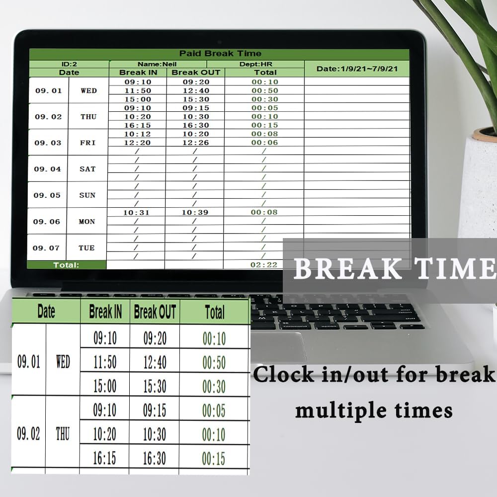 KINGHOS Free Software Fingerprint Time Clock,Time Clocks Auto Deduct Lunch Time,Calculate Weekly and Daily Overtime, Biometric Employee Time Attandence Machine for Small Business NO Monthly Fee