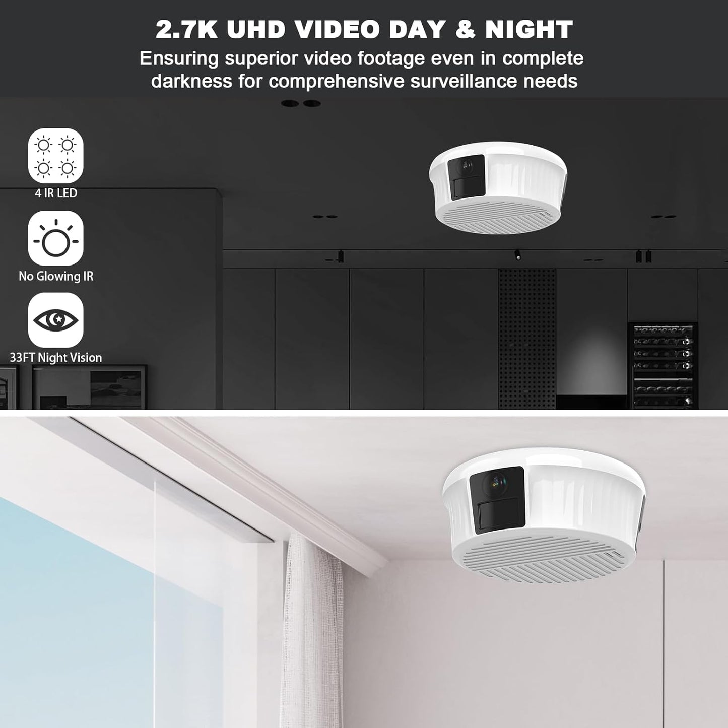 FUVISION 360 Rotatable View Camera for Home Security,2.7K Wi-FI Indoor Battery Camera with 10000mAH Battery,Night Vision,Human/Motion Detect,Siren