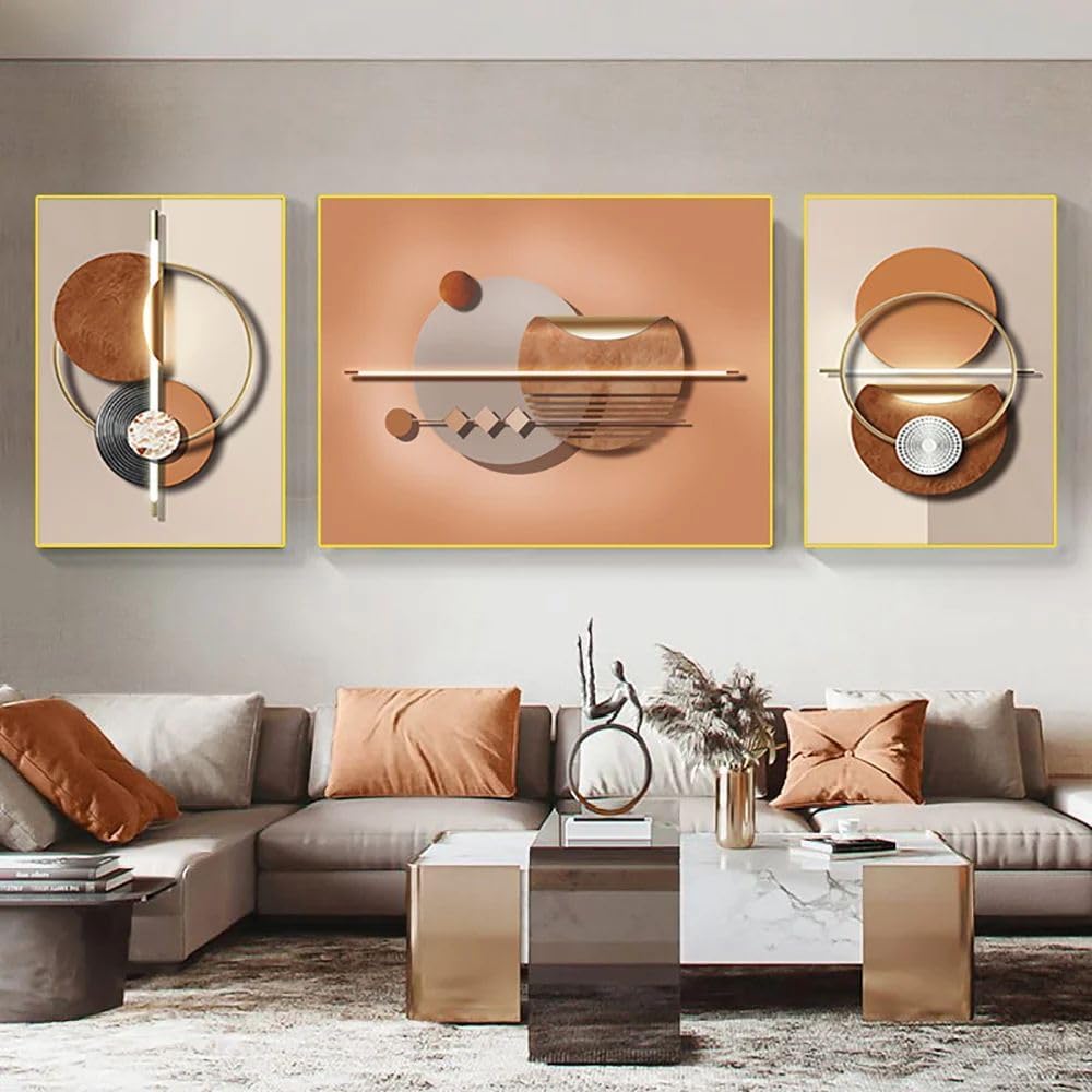 homary Modern Geometric Abstract Canvas Painting with Frame Wall Art Set, 3 Pieces Wall Decor for Living Room