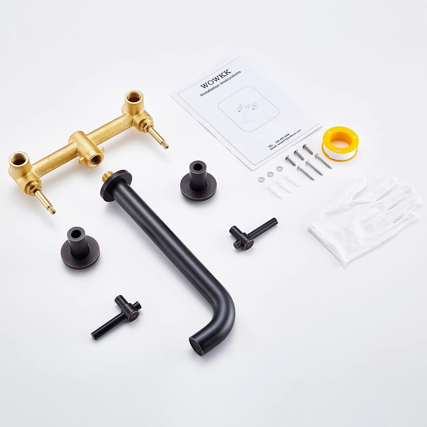 Wowkk Tub Filler Wall Mount Tub Faucet Oil Rubbed Bronze Brass Bathroom Bathtub Faucets with 2 Handles (Oil Rubbed Bronze)