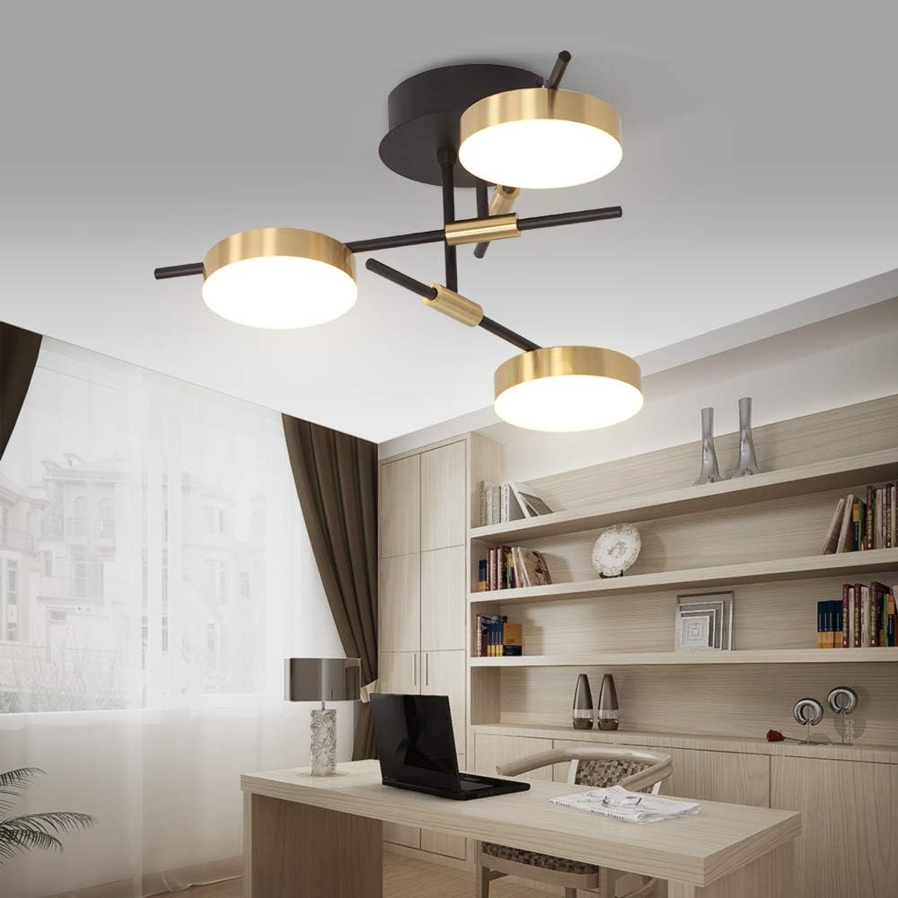 JC TOPA Semi Flush Mount Ceiling Light Fixture, 3-Light Dimmable LED Close to Ceiling Light Modern Ceiling Lamp for Living Room Dinning Room Kitchen Island Bedroom Office, Gold and Black