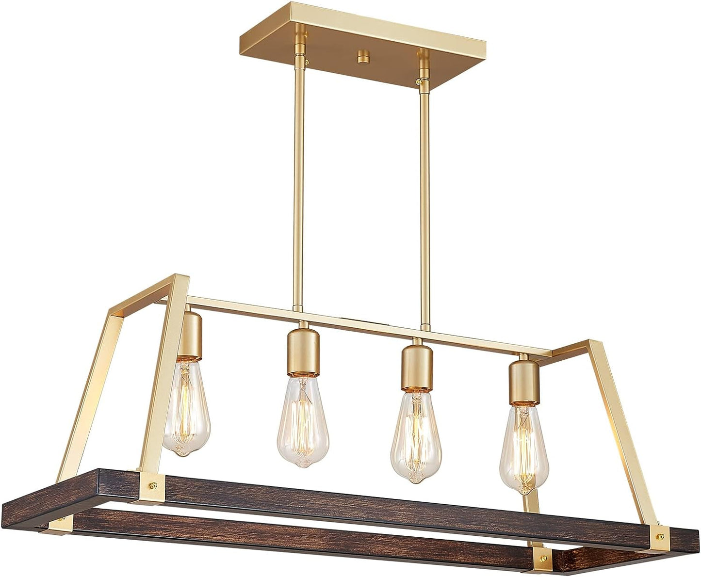 ANJIADENGSHI Painted Wood Color Golden Metal Finish Farmhouse Kitchen Island Pendant Lighting LED Fixture Dining Room Livingroom (Bulbs Not Included) (CL-LF097-Golden)