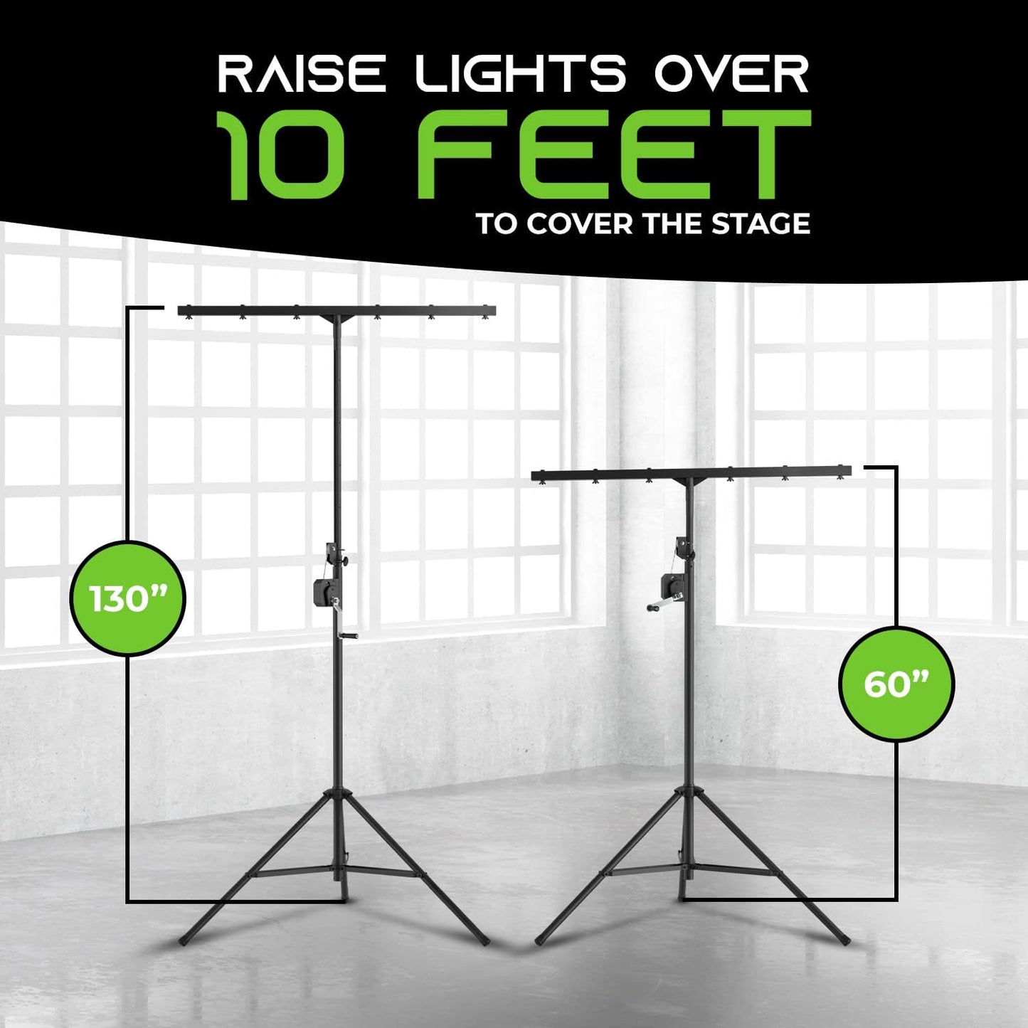 GearIT LED Light Stand With 5 Ft. T-Bar for 6 PAR Lights, Hand Crank, Heavy-Duty Tripod With Metal Joint, Pro-Grade Portable Design for DJ Lighting, Bands, Venues and Stages