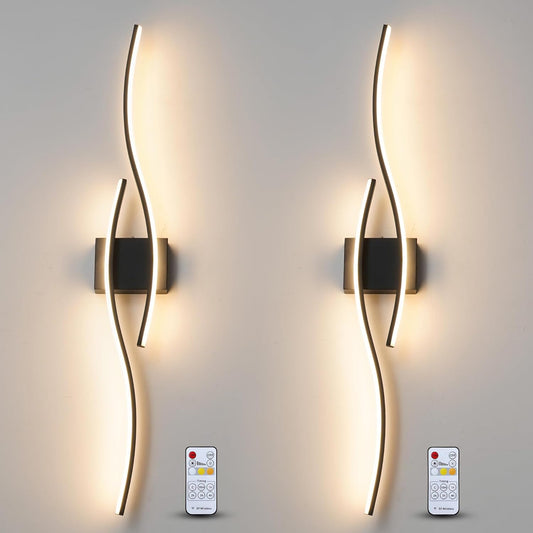 Daunton Modern Wall Sconce set of Two with Remote Control, Dimmable LED Wall Sconces Lighting set of 2, Black Wall Light with Timer, LED Wall Lamp for Bedroom