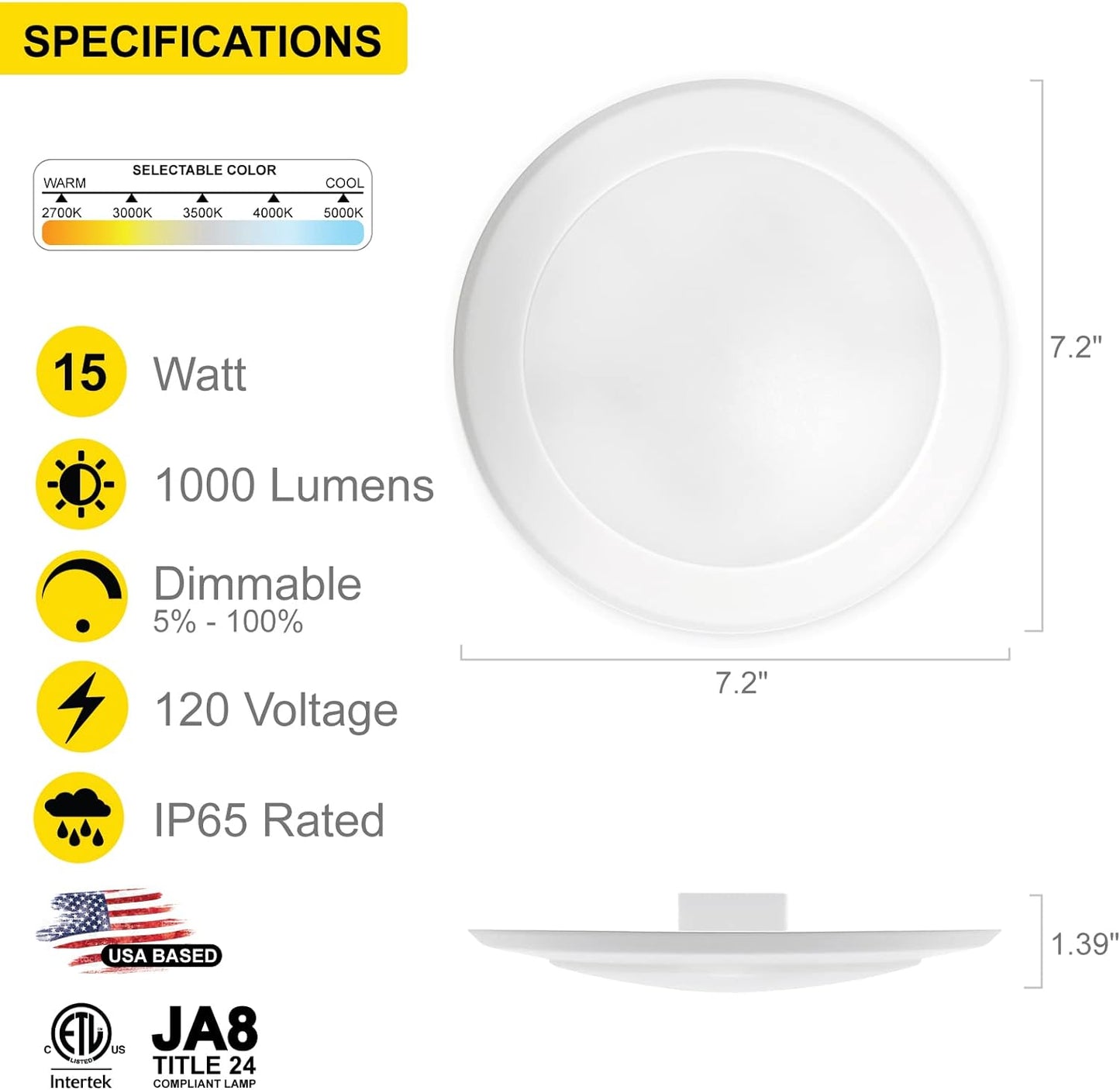 NUWATT 5/6 Slim LED Flush Mount Disk Downlight 24 Pack, 15W, 5CCT, Dimmable LED Ceiling Light, Retrofit Recessed LED & 30/40 J Box