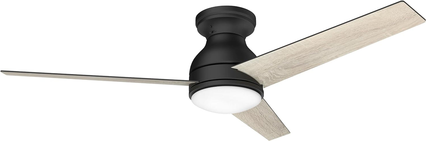 Inlight 52'' Indoor & Outdoor Ceiling Fan with LED Light and Remote Control, Home Decor, Black, Reversible AC Motor, 3 Plywood Blades Low Profile Ceiling Fan for Bedroom, Living Room, IN-0713-2-PL